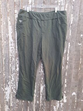 Dream Jeannes Quacker Factory Olive Green Pull-On Pants Size 1X Tall